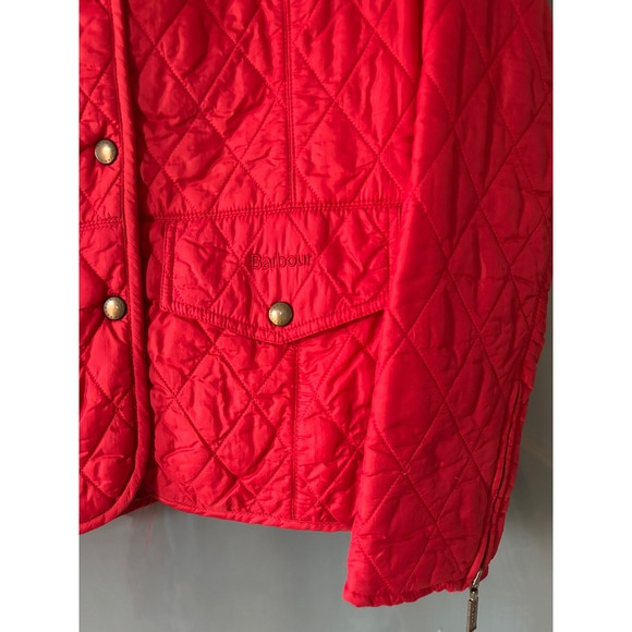Barbour Flyweight Cavalry Quilted Jacket Red Snap Button Zip Tailor Women US 4 - Picture 2 of 10